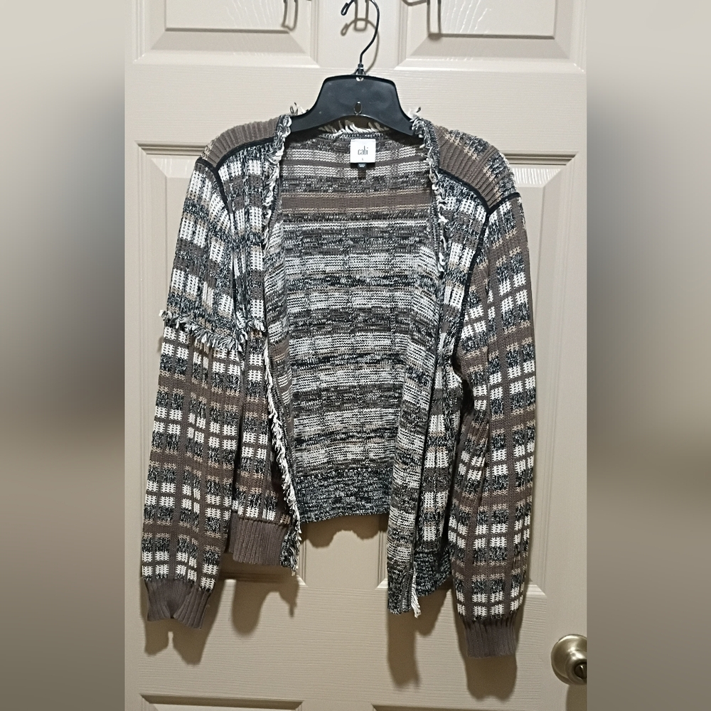 CAbi Classic Fringe Cardigan Open Sweater Brown Womens Large